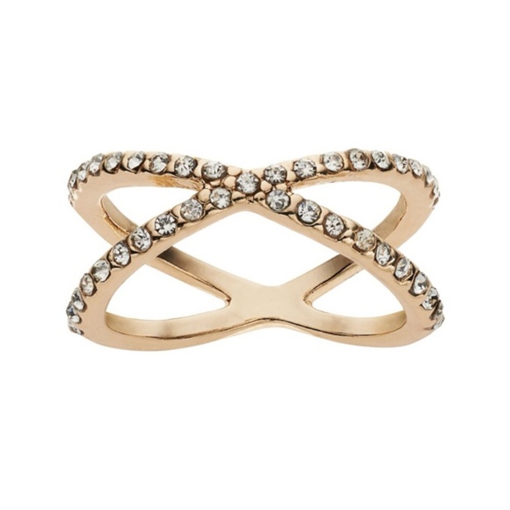 LC nwt Lauren Conrad Gold Crystal-Studded Women's crisscross midi ring